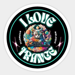 TRANCE  - I Love Trance Cat (white/teal) Sticker